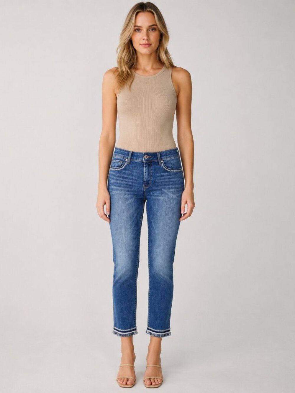 White House Black Market The Slim Crop Jeans Size 4 Frayed Hem Blue